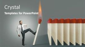  Presentation with ignite - Theme having businessman-kicking-a-lit-match background and a gray colored foreground