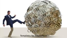  Presentation with dollar - Colorful presentation theme enhanced with businessman-kicking-away-dollar-ball backdrop and a coral colored foreground