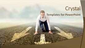  Presentation with kneeling - Beautiful slides featuring businessman kneeling before three arrows backdrop and a cream colored foreground