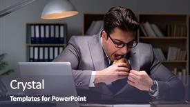  Presentation with burger - Slides having businessman late at night eating background and a  colored foreground