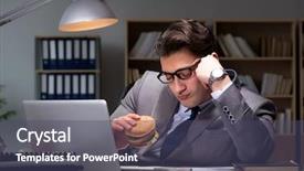  Presentation with burger - Colorful PPT layouts enhanced with businessman late at night eating backdrop and a ocean colored foreground