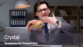 Presentation with game and movie night - Cool new PPT theme with businessman late at night eating backdrop and a dark gray colored foreground