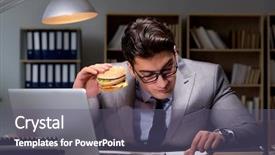  Presentation with rave electronics night party - Cool new theme with businessman late at night eating backdrop and a  colored foreground