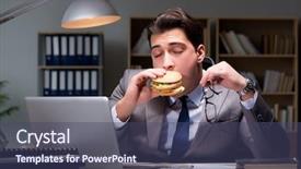  Presentation with burger - Presentation enhanced with businessman late at night eating background and a  colored foreground