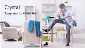  Presentation with late - Slides featuring businessman late for office due background and a sky blue colored foreground