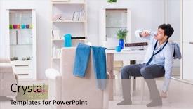  Presentation with late childhood - Audience pleasing PPT theme consisting of businessman late for office due backdrop and a soft green colored foreground