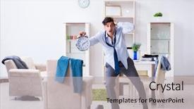  Presentation with late childhood - PPT layouts having businessman late for office due background and a light gray colored foreground