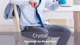  Presentation with late childhood - Slide set with businessman late for office due to oversleeping after overnight background and a gray colored foreground