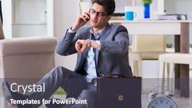  Presentation with late - Audience pleasing theme consisting of businessman-late-for-office-due backdrop and a tawny brown colored foreground