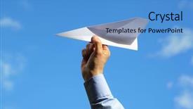  Presentation with airplane baby concept - Colorful slide set enhanced with businessman launching a paper airplane backdrop and a teal colored foreground