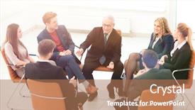  Presentation with meeting - Cool new slide deck with businessman leading meeting at boardroom backdrop and a  colored foreground