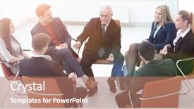  Presentation with first meeting - Slide deck enhanced with businessman leading meeting at boardroom background and a  colored foreground