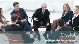  Presentation with management review meeting education - Presentation featuring businessman leading meeting at boardroom background and a  colored foreground