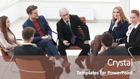  Presentation with meeting - Audience pleasing slides consisting of businessman leading meeting at boardroom backdrop and a  colored foreground