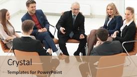  Presentation with meeting - Beautiful slide deck featuring businessman leading meeting at boardroom backdrop and a  colored foreground