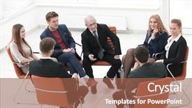  Presentation with meeting - Audience pleasing PPT theme consisting of businessman leading meeting at boardroom backdrop and a  colored foreground