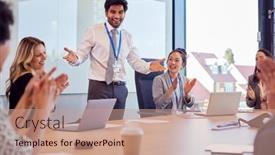  Presentation with multi cultural - Slides featuring businessman-leading-multi-cultural-business background and a coral colored foreground