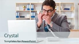  Presentation with information technolgy security - Presentation design with businessman leaking confidential information background and a sky blue colored foreground