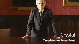  Presentation with conference table microphones - Slide set consisting of businessman leaning hands at conference background and a  colored foreground