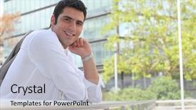  Presentation with rail - Audience pleasing slide deck consisting of businessman leaning on a rail in the sunshine backdrop and a lemonade colored foreground