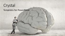  Presentation with brain - PPT theme consisting of businessman leaning on big brain background and a light gray colored foreground