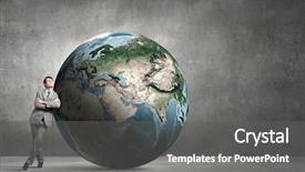  Presentation with elements - Cool new PPT theme with businessman leaning on huge earth backdrop and a gray colored foreground
