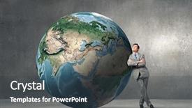  Presentation with elements - Amazing presentation design having businessman leaning on huge earth backdrop and a ocean colored foreground