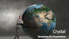  Presentation with elements - Presentation theme having businessman leaning on huge earth background and a dark gray colored foreground