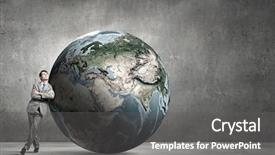  Presentation with nasa - Presentation featuring businessman leaning on huge earth background and a gray colored foreground