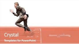  Presentation with blocks - PPT theme enhanced with businessman leaving the starting blocks background and a coral colored foreground