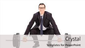 Presentation with heavy weight - Presentation with businessman lifting a heavy weight background and a  colored foreground
