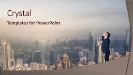  Presentation with satellite in a dark sky - Theme enhanced with businessman look and find something background and a lemonade colored foreground