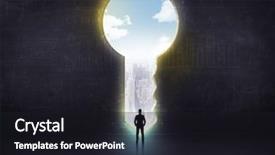  Presentation with problem solution idea concept 3d - PPT layouts consisting of businessman looking a big key background and a dark gray colored foreground