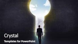  Presentation with solution - Theme enhanced with businessman looking a big key background and a black colored foreground