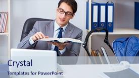  Presentation with newborn baby - Slides enhanced with businessman looking after newborn baby background and a  colored foreground