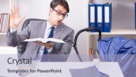  Presentation with newborn baby - Beautiful slide set featuring businessman looking after newborn baby backdrop and a  colored foreground