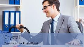  Presentation with newborn - Audience pleasing PPT theme consisting of businessman looking after newborn baby in office backdrop and a teal colored foreground