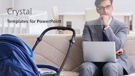  Presentation with newborn baby - Slide deck featuring businessman-looking-after-newborn-baby background and a light gray colored foreground