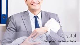  Presentation with newborn baby - Amazing theme having businessman-looking-after-newborn-baby backdrop and a light blue colored foreground