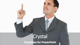  Presentation with upwards - Audience pleasing PPT theme consisting of businessman looking and pointing upwards against a white background backdrop and a dark gray colored foreground