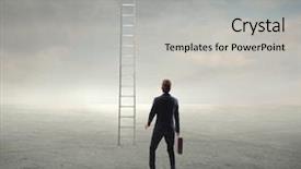  Presentation with businessman climbing the career ladder - Colorful slide deck enhanced with businessman looking at a ladder backdrop and a light gray colored foreground