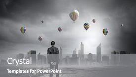  Presentation with flying - Colorful PPT layouts enhanced with businessman looking at aerostats flying backdrop and a gray colored foreground