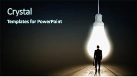  Presentation with glowing light bulb light bulb - PPT theme featuring businessman looking at big glowing background and a wine colored foreground