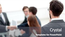  Presentation with partners - Presentation design having businessman looking at business partners background and a  colored foreground