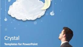  Presentation with cartoon - Presentation design enhanced with businessman looking at cartoon night background and a teal colored foreground