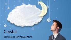  Presentation with asthma cartoon - Slide deck featuring businessman looking at cartoon night clouds with moon hanging down background and a teal colored foreground