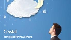  Presentation with cartoon - PPT layouts enhanced with businessman looking at cartoon night clouds with moon hanging down background and a teal colored foreground
