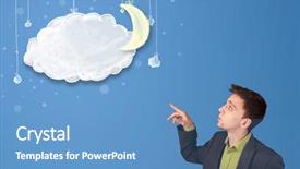  Presentation with corruption cartoon - Cool new presentation with businessman looking at cartoon night clouds with moon hanging down backdrop and a teal colored foreground