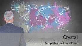  Presentation with wall paint - Cool new PPT theme with businessman looking at colorful map backdrop and a light gray colored foreground