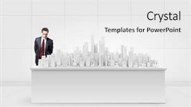  Presentation with digital project - Beautiful PPT theme featuring businessman looking at digital construction project of modern city backdrop and a white colored foreground